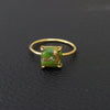 Gold Plated Top Quality GREEN COPPER TURQUOISE Cushion Solitaire Ring, 925 Sterling Silver Prong Ring, Green Turquoise Gemstone Silver Ring