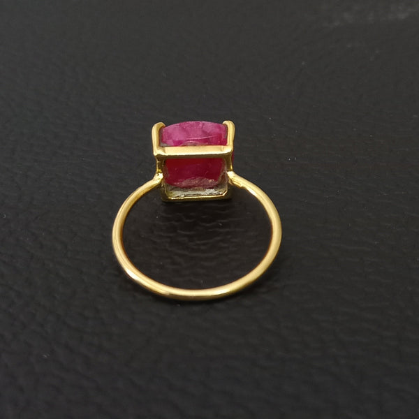 Gold Plated Amazing RED RUBY Cushion Silver Solitaire Ring, 925 Sterling Silver Prong Ring, Red Ruby Cushion Cut Gemstone Silver Ring