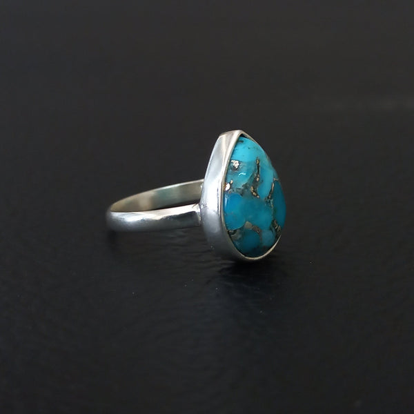 Natural TURQUOISE Pear Silver Ring, 925 Sterling Silver Statement Ring, Turquoise Pear Silver Ring, Gemstone Silver Ring