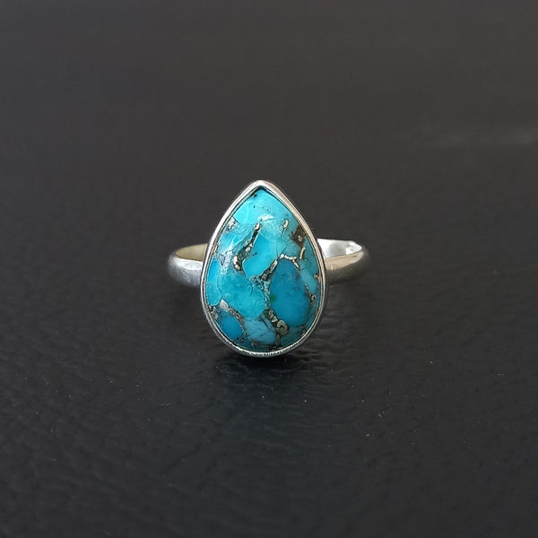 Natural TURQUOISE Pear Silver Ring, 925 Sterling Silver Statement Ring, Turquoise Pear Silver Ring, Gemstone Silver Ring