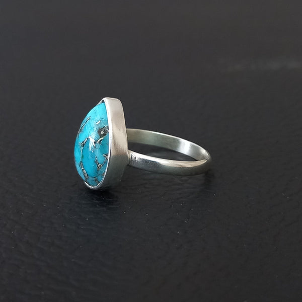 Natural TURQUOISE Pear Silver Ring, 925 Sterling Silver Statement Ring, Turquoise Pear Silver Ring, Gemstone Silver Ring