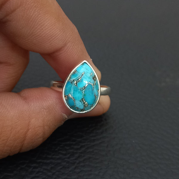 Natural TURQUOISE Pear Silver Ring, 925 Sterling Silver Statement Ring, Turquoise Pear Silver Ring, Gemstone Silver Ring