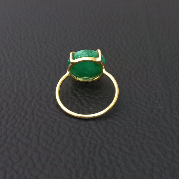 Gold Plated Amazing EMERALD Round Silver Solitaire Ring, 925 Sterling Silver Prong Ring, EMERALD Round Cut Gemstone Silver Ring, DIY Jewelry