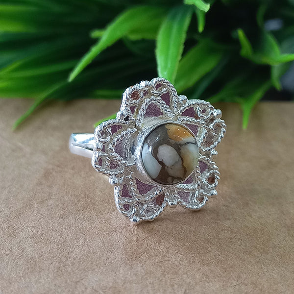 Natural Oyster Copper Turquoise New Design Round Stone Ring, 925 Sterling Silver Round Turquoise Ring, Turquoise Round Ring, Statement Ring