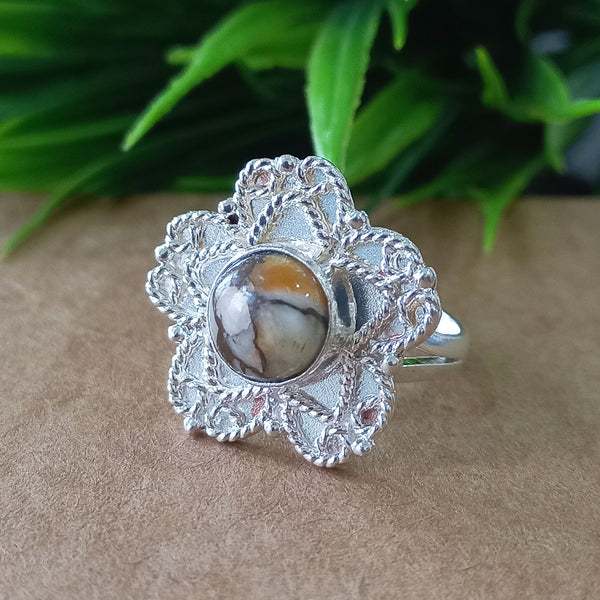 Natural Oyster Copper Turquoise New Design Round Stone Ring, 925 Sterling Silver Round Turquoise Ring, Turquoise Round Ring, Statement Ring