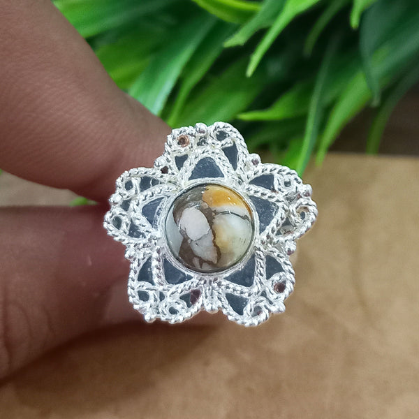 Natural Oyster Copper Turquoise New Design Round Stone Ring, 925 Sterling Silver Round Turquoise Ring, Turquoise Round Ring, Statement Ring