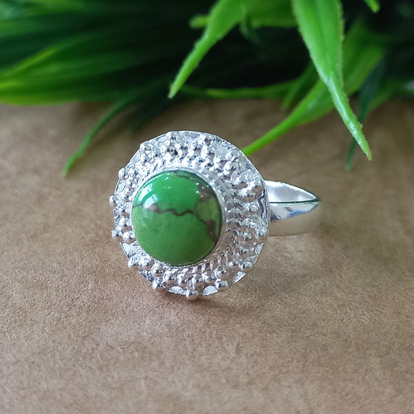 Natural Green Copper Turquoise New Design Round Stone Ring, 925 Sterling Silver Round Turquoise Ring, Turquoise Round Ring, Statement Ring