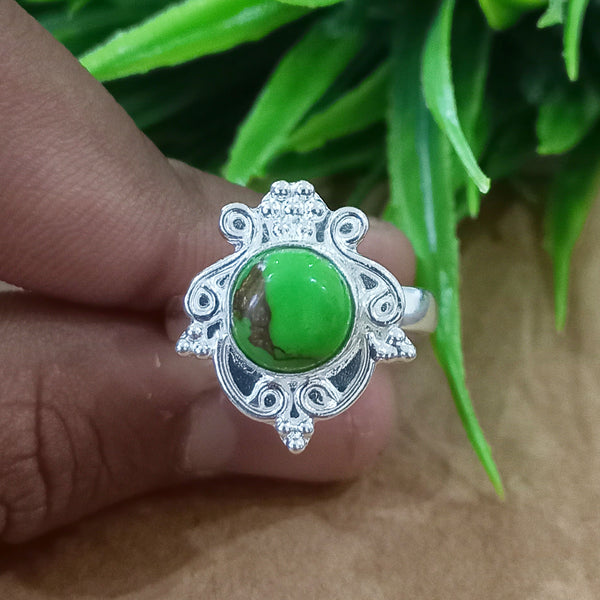 Natural Green Copper Turquoise New Design Round Stone Ring, 925 Sterling Silver Round Turquoise Ring, Turquoise Round Ring, Statement Ring