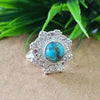 Natural Blue Copper Turquoise New Design Round Stone Ring, 925 Sterling Silver Round Turquoise Ring, Turquoise Round Ring, Statement Ring