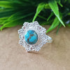 Natural Blue Copper Turquoise New Design Round Stone Ring, 925 Sterling Silver Round Turquoise Ring, Turquoise Round Ring, Statement Ring