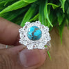 Natural Blue Copper Turquoise New Design Round Stone Ring, 925 Sterling Silver Round Turquoise Ring, Turquoise Round Ring, Statement Ring