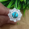Natural Blue Copper Turquoise New Design Round Stone Ring, 925 Sterling Silver Round Turquoise Ring, Turquoise Round Ring, Statement Ring