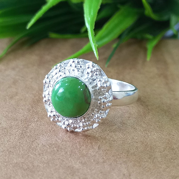 Natural Green Copper Turquoise New Design Round Stone Ring, 925 Sterling Silver Round Turquoise Ring, Turquoise Round Ring, Statement Ring