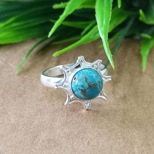 925 Sterling Silver Statement Ring, NEW ARRIVAL Natural Blue Copper Turquoise Round Silver Ring, Turquoise Silver Ring, Gemstone Ring,