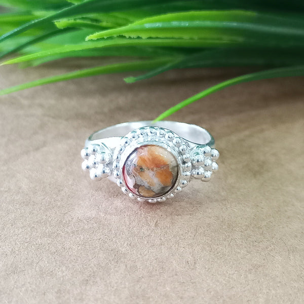 Natural Oyster Copper Turquoise New Design Round Stone Ring, 925 Sterling Silver Round Turquoise Ring, Turquoise Round Ring, Statement Ring