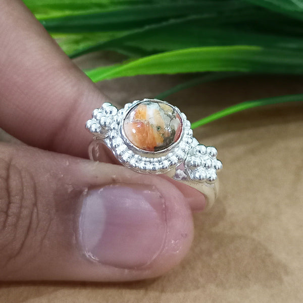 Natural Oyster Copper Turquoise New Design Round Stone Ring, 925 Sterling Silver Round Turquoise Ring, Turquoise Round Ring, Statement Ring