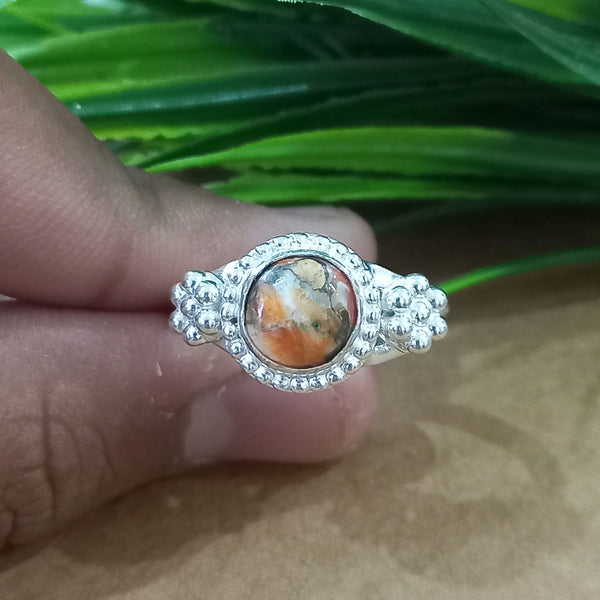 Natural Oyster Copper Turquoise New Design Round Stone Ring, 925 Sterling Silver Round Turquoise Ring, Turquoise Round Ring, Statement Ring