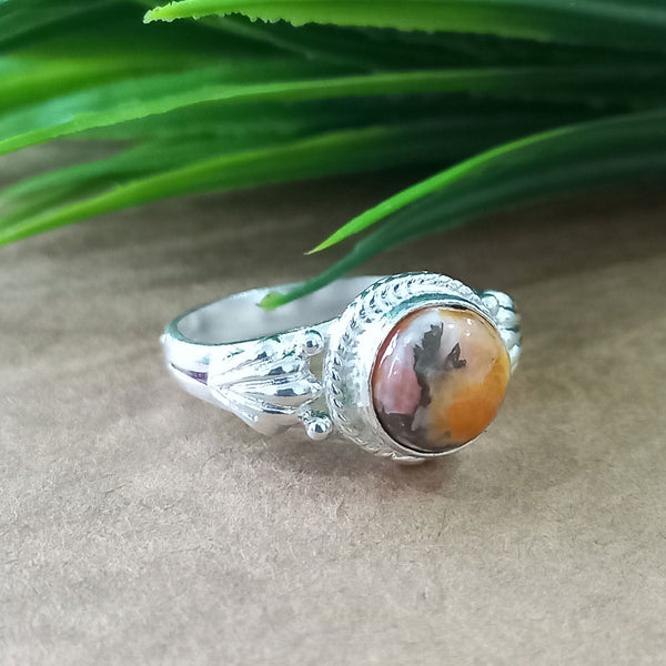 925 Sterling Silver Statement Ring, NEW ARRIVAL Natural Oyster Copper Turquoise Round Silver Ring, Turquoise Silver Ring, Gemstone Ring
