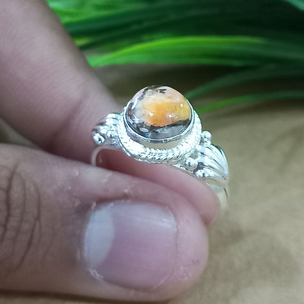 925 Sterling Silver Statement Ring, NEW ARRIVAL Natural Oyster Copper Turquoise Round Silver Ring, Turquoise Silver Ring, Gemstone Ring