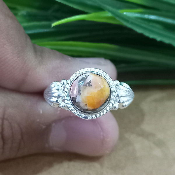 925 Sterling Silver Statement Ring, NEW ARRIVAL Natural Oyster Copper Turquoise Round Silver Ring, Turquoise Silver Ring, Gemstone Ring