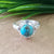 925 Sterling Silver Statement Ring, NEW ARRIVAL Natural Blue Copper Turquoise Round Silver Ring, Turquoise Silver Ring, Gemstone Ring