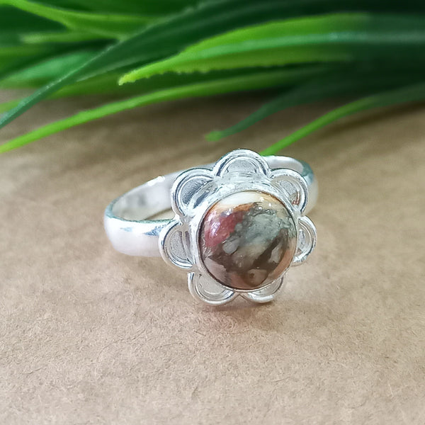 925 Sterling Silver Round Turquoise Ring, Natural Oyster Copper Turquoise New Design Round Stone Ring, Turquoise Round Ring, Statement Ring