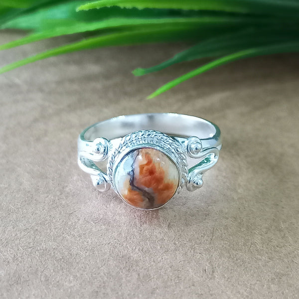 925 Sterling Silver Round Turquoise Ring, Natural Oyster Copper Turquoise New Design Round Stone Ring, Turquoise Round Ring, Statement Ring