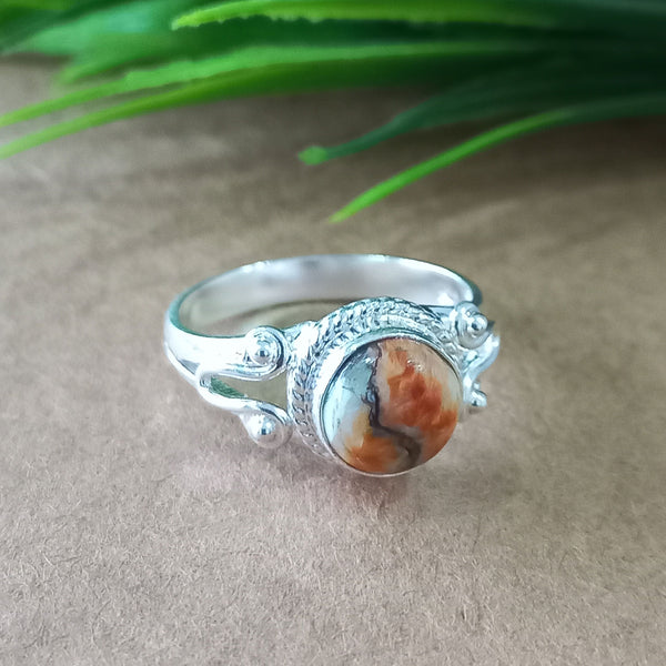 925 Sterling Silver Round Turquoise Ring, Natural Oyster Copper Turquoise New Design Round Stone Ring, Turquoise Round Ring, Statement Ring