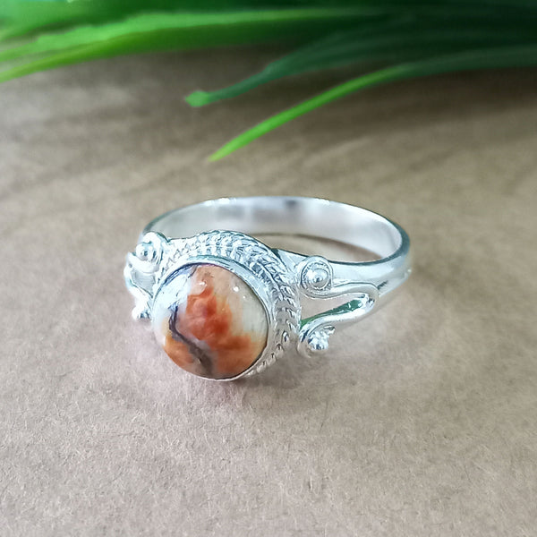 925 Sterling Silver Round Turquoise Ring, Natural Oyster Copper Turquoise New Design Round Stone Ring, Turquoise Round Ring, Statement Ring