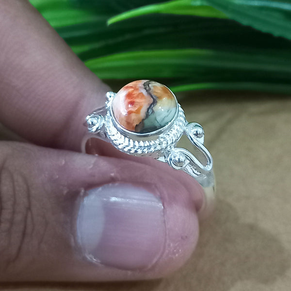 925 Sterling Silver Round Turquoise Ring, Natural Oyster Copper Turquoise New Design Round Stone Ring, Turquoise Round Ring, Statement Ring