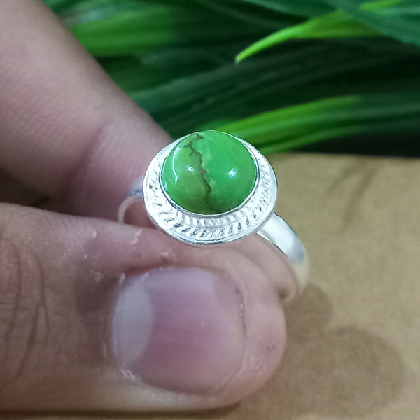 Natural Green Copper Turquoise New Design Round Stone Ring, 925 Sterling Silver Round Turquoise Ring, Turquoise Round Ring, Statement Ring