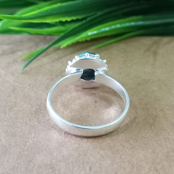 Natural Blue Copper Turquoise New Design Round Stone Ring, 925 Sterling Silver Round Turquoise Ring, Turquoise Round Ring, Statement Ring