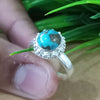 Natural Blue Copper Turquoise New Design Round Stone Ring, 925 Sterling Silver Round Turquoise Ring, Turquoise Round Ring, Statement Ring