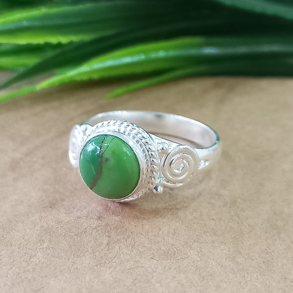 Natural Green Copper Turquoise New Design Round Stone Ring, 925 Sterling Silver Round Turquoise Ring, Turquoise Round Ring, Statement Ring