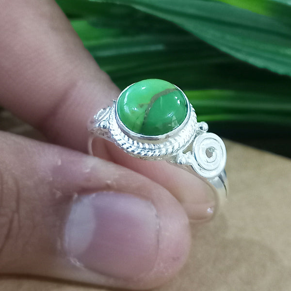 Natural Green Copper Turquoise New Design Round Stone Ring, 925 Sterling Silver Round Turquoise Ring, Turquoise Round Ring, Statement Ring