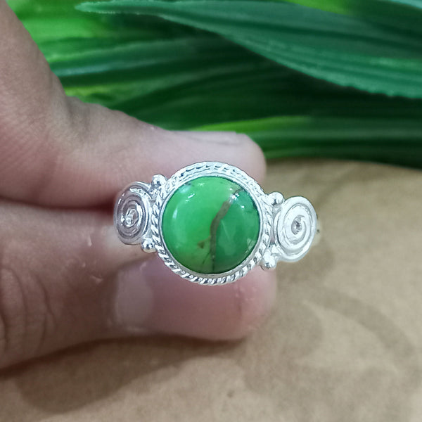 Natural Green Copper Turquoise New Design Round Stone Ring, 925 Sterling Silver Round Turquoise Ring, Turquoise Round Ring, Statement Ring