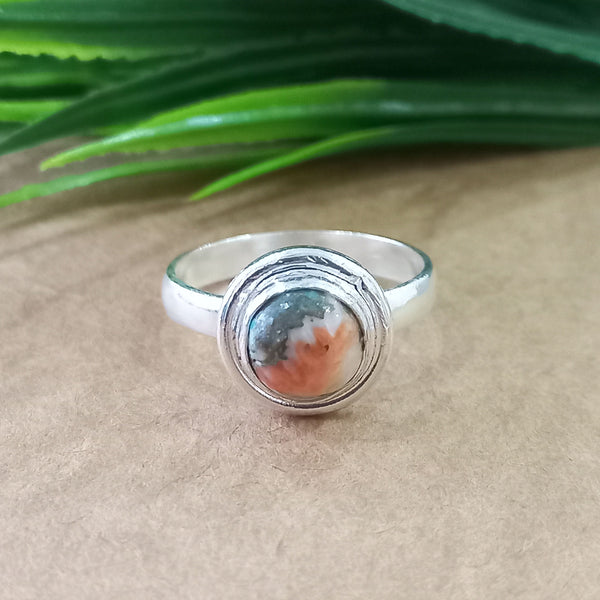 Natural Oyster Copper Turquoise New Design Round Stone Ring, 925 Sterling Silver Round Turquoise Ring, Turquoise Round Ring, Statement Ring