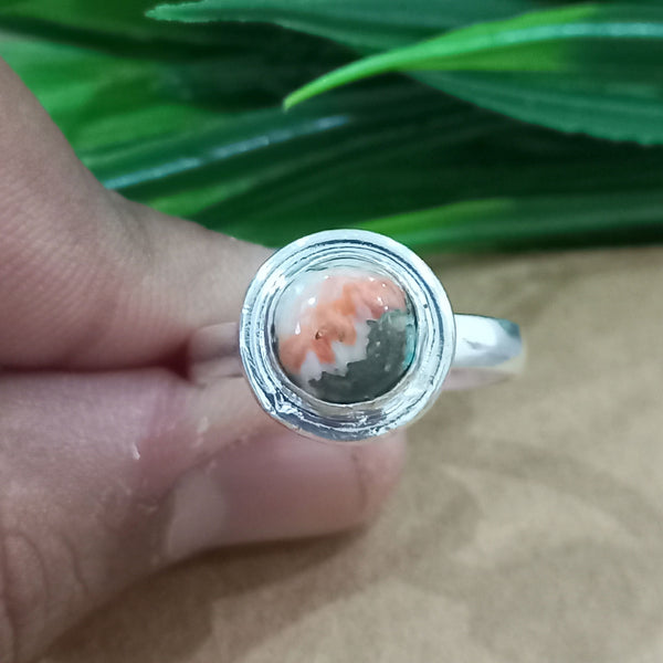 Natural Oyster Copper Turquoise New Design Round Stone Ring, 925 Sterling Silver Round Turquoise Ring, Turquoise Round Ring, Statement Ring