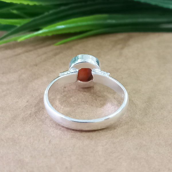 Natural Oyster Copper Turquoise New Design Round Stone Ring, 925 Sterling Silver Round Turquoise Ring, Turquoise Round Ring, Statement Ring