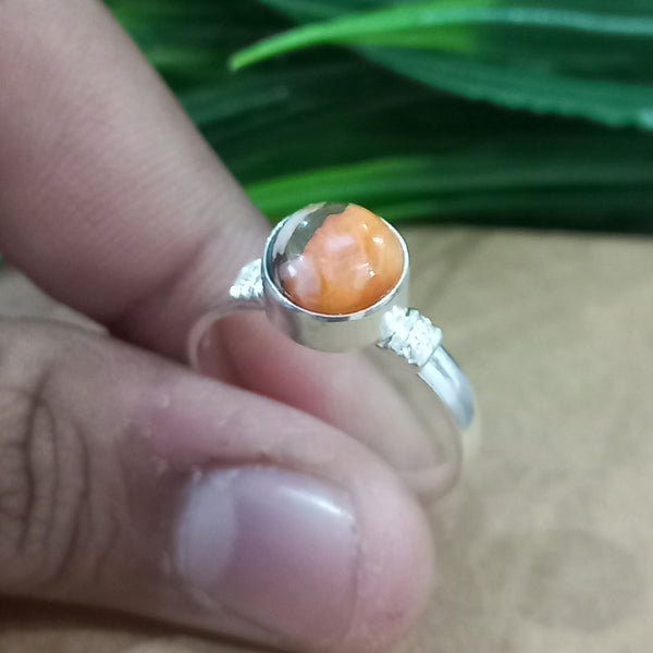 Natural Oyster Copper Turquoise New Design Round Stone Ring, 925 Sterling Silver Round Turquoise Ring, Turquoise Round Ring, Statement Ring