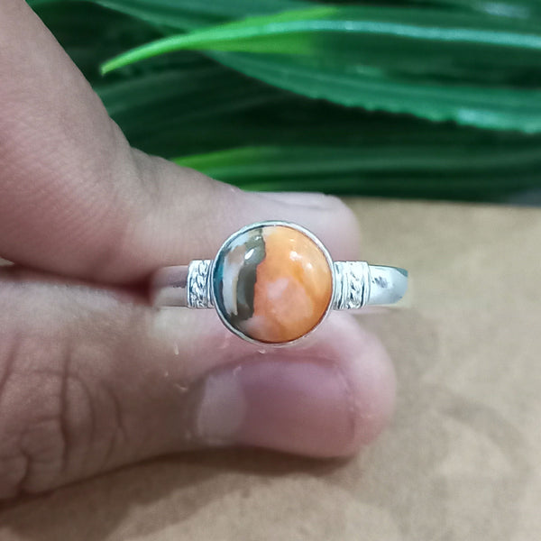 Natural Oyster Copper Turquoise New Design Round Stone Ring, 925 Sterling Silver Round Turquoise Ring, Turquoise Round Ring, Statement Ring