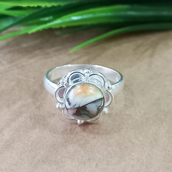 Natural Oyster Copper Turquoise New Design Round Stone Ring, 925 Sterling Silver Round Turquoise Ring, Turquoise Round Ring, Statement Ring