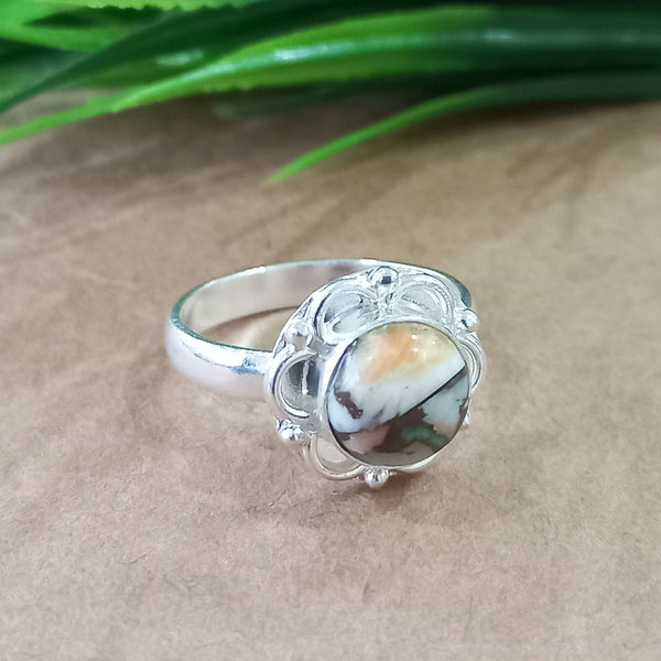 Natural Oyster Copper Turquoise New Design Round Stone Ring, 925 Sterling Silver Round Turquoise Ring, Turquoise Round Ring, Statement Ring