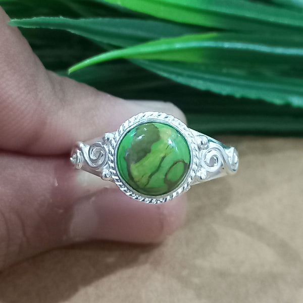 Natural Green Copper Turquoise New Design Round Stone Ring, 925 Sterling Silver Round Turquoise Ring, Turquoise Round Ring, Statement Ring
