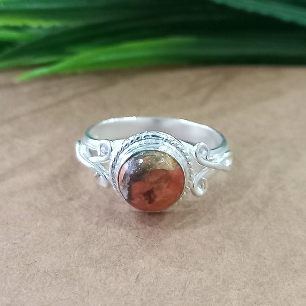 Natural Oyster Copper Turquoise New Design Round Stone Ring, 925 Sterling Silver Round Turquoise Ring, Turquoise Round Ring, Statement Ring