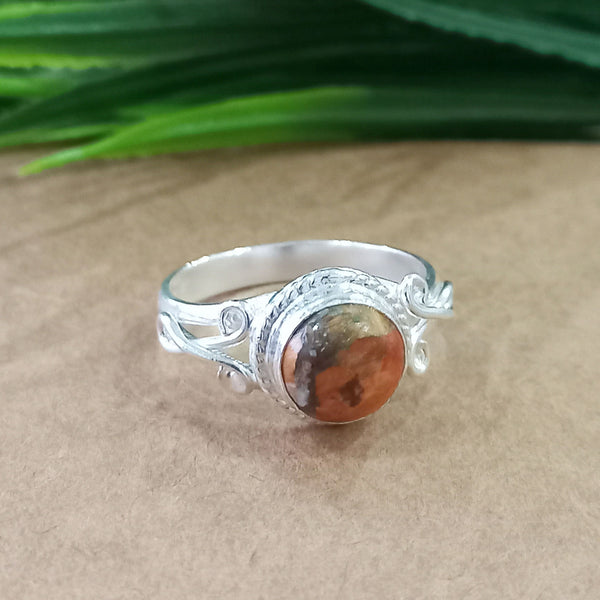 Natural Oyster Copper Turquoise New Design Round Stone Ring, 925 Sterling Silver Round Turquoise Ring, Turquoise Round Ring, Statement Ring