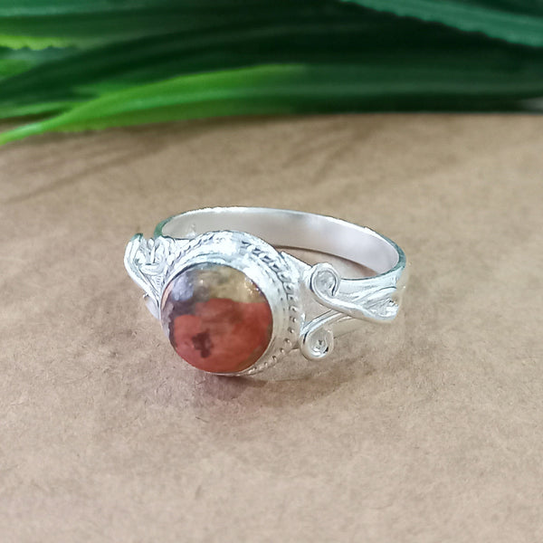 Natural Oyster Copper Turquoise New Design Round Stone Ring, 925 Sterling Silver Round Turquoise Ring, Turquoise Round Ring, Statement Ring