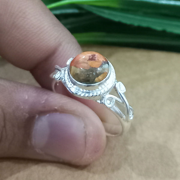 Natural Oyster Copper Turquoise New Design Round Stone Ring, 925 Sterling Silver Round Turquoise Ring, Turquoise Round Ring, Statement Ring