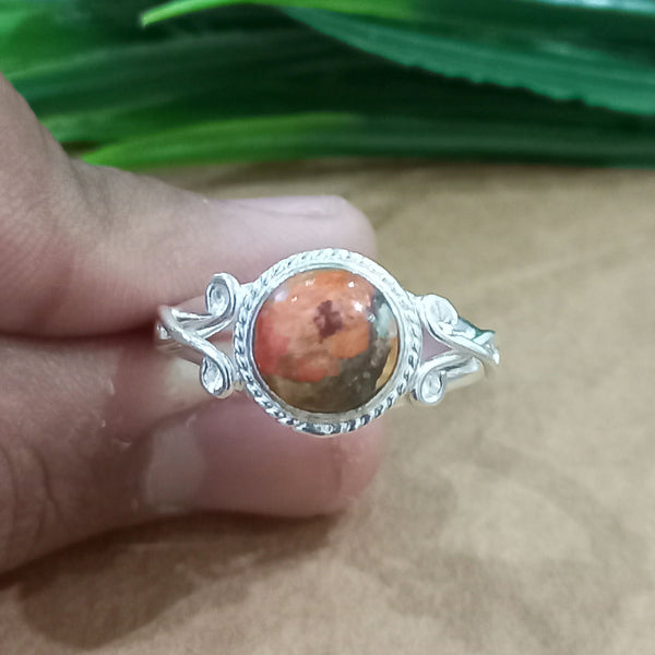 Natural Oyster Copper Turquoise New Design Round Stone Ring, 925 Sterling Silver Round Turquoise Ring, Turquoise Round Ring, Statement Ring