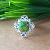 New Design Natural Green Copper Turquoise Cushion Stone Ring, 925 Sterling Silver Cushion Turquoise Ring, Turquoise Cushion Ring
